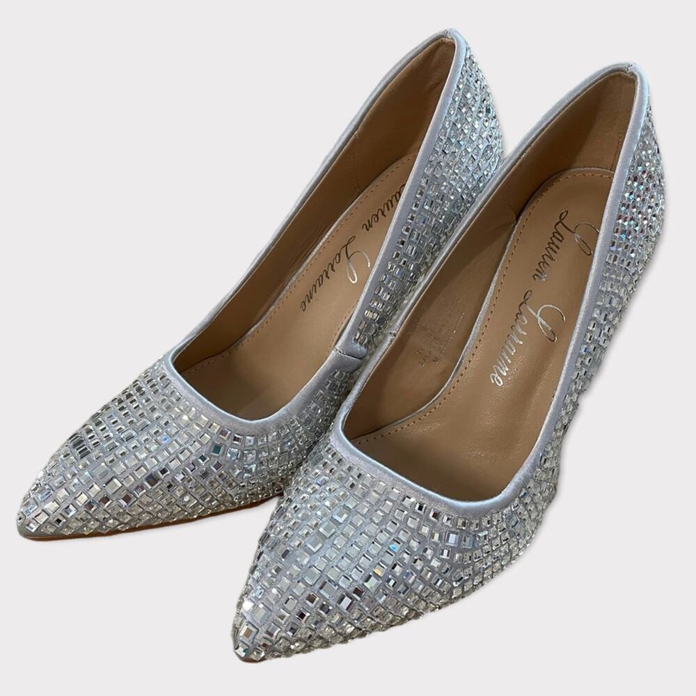 Lauren Lorrain Silver Glass/Rhinestones Dazzle Embellished Pump Heels Size 6.5